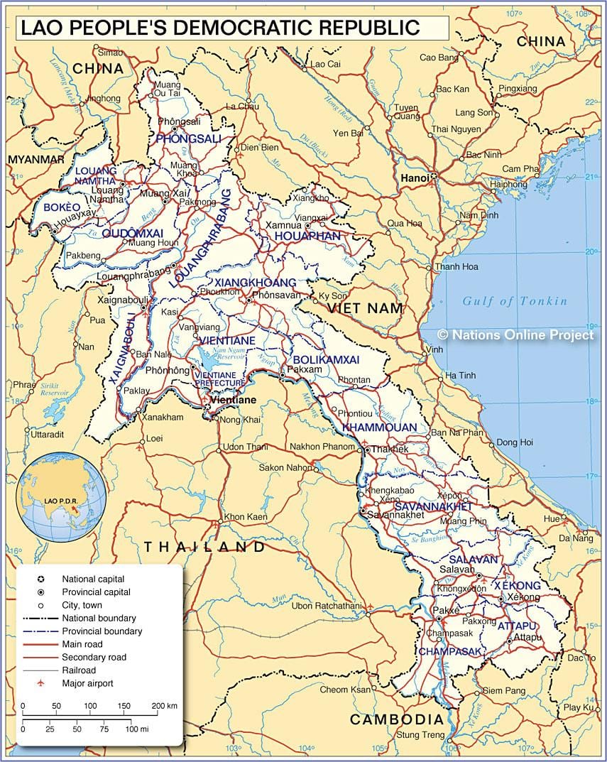 Карта на лаос и околните земји