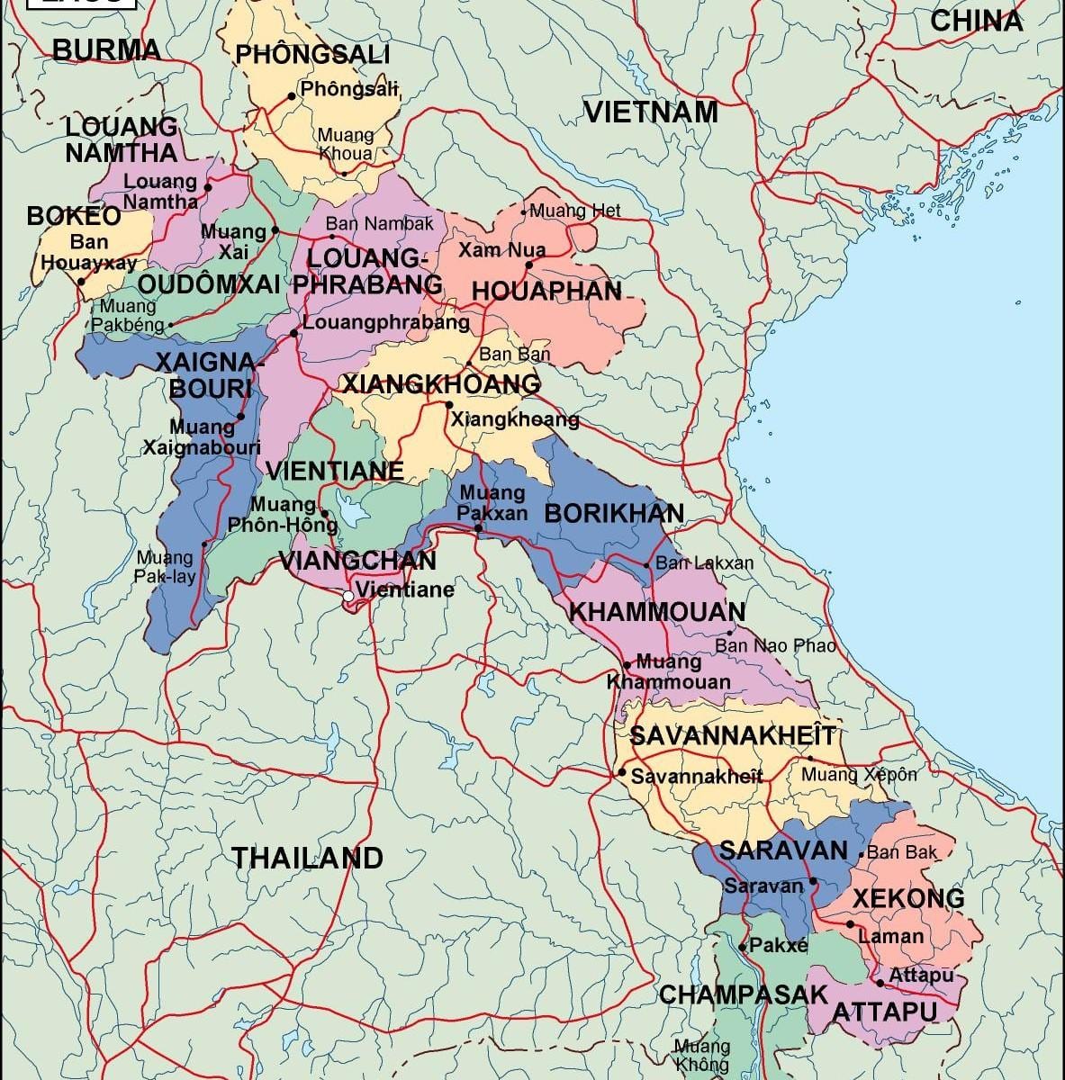 лаос политичката карта