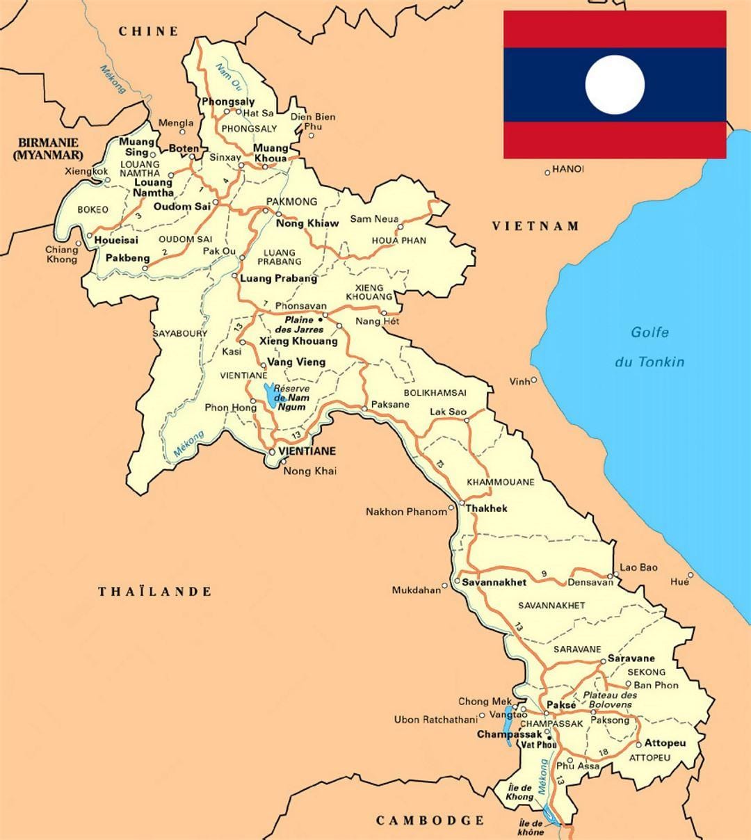 детална карта на лаос