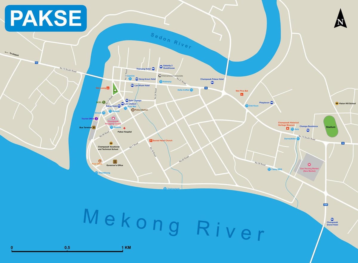 pakse мапата лаос
