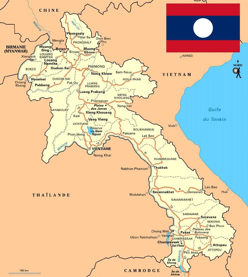 Карта на јужна лаос